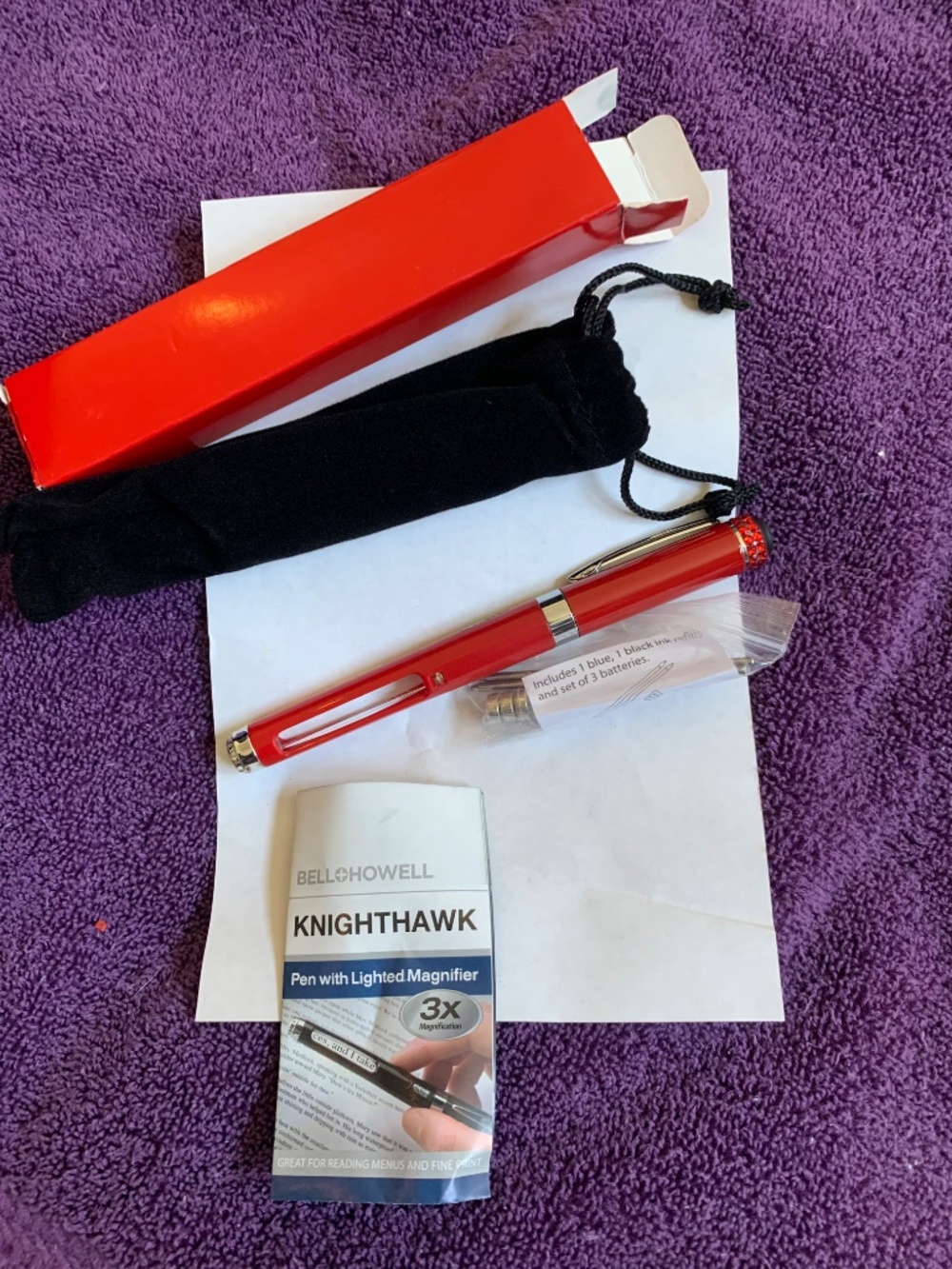 New Knight Hawk Set of 4 Assorted Color Pen with Lighted Magnifier - Picture 8 of 10